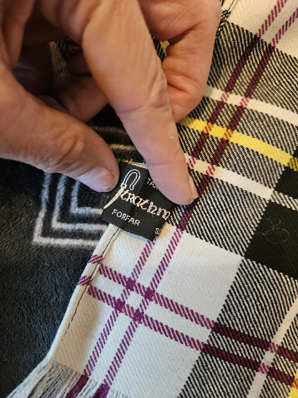 Strathmore Scotland Unisex 100% Wool Scarf  in Black, White, Yellow & Burgundy
